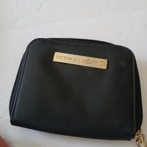Victoria's Secret Black Zip Wallet with Gold Plate